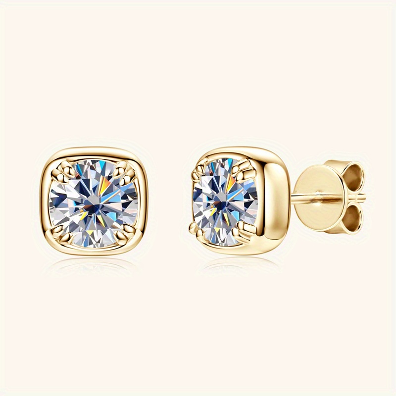 925 Silver Moissanite Square Stud Earrings, Unisex Gift